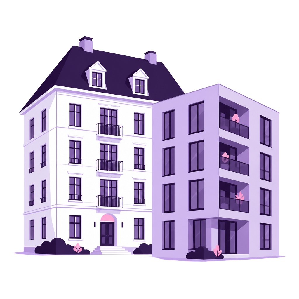 Illustration zweier Mehrfamilienhäuser